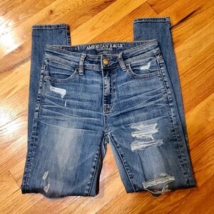 American Eagle Outfitters Distressed Blue Denim Jeans Short Size 0
